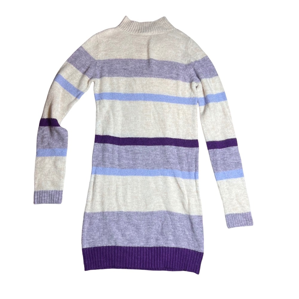 Mi Ami for Francesca's Striped Mock Neck Sweater Dress Purple Blue Cream S